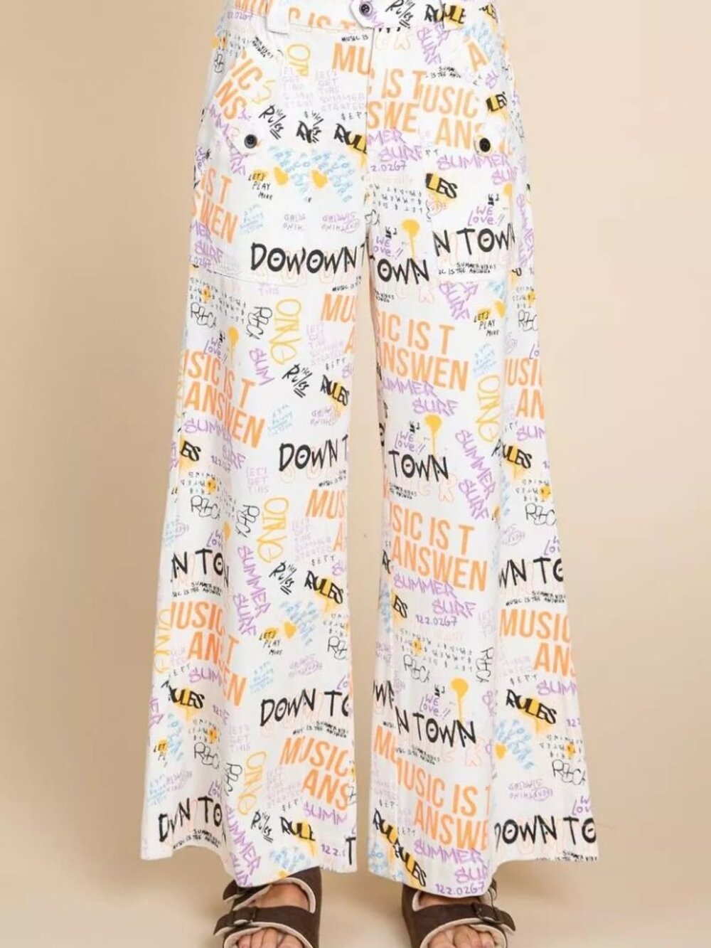 Doodle print flare pants
